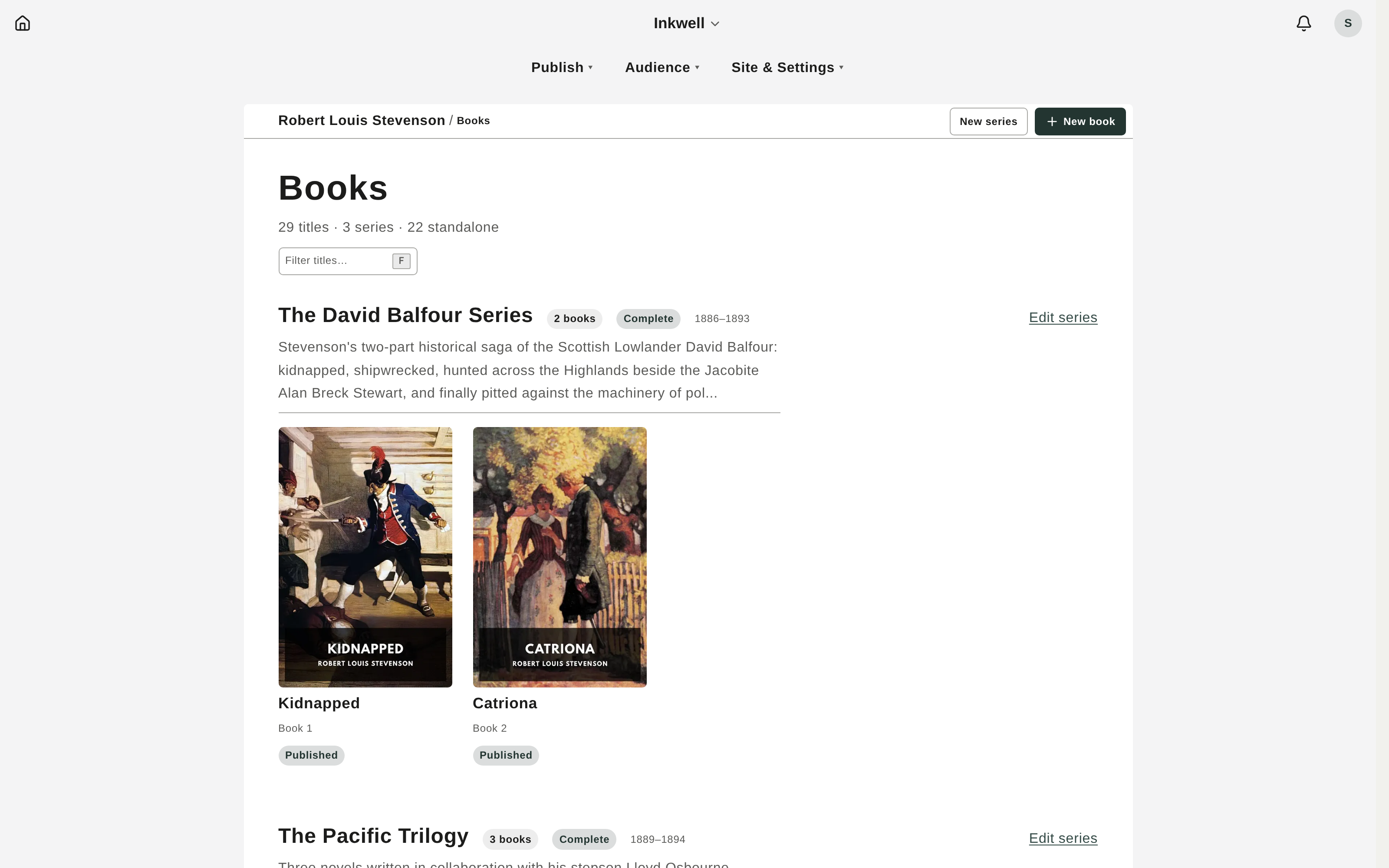 The book catalog grouped by series